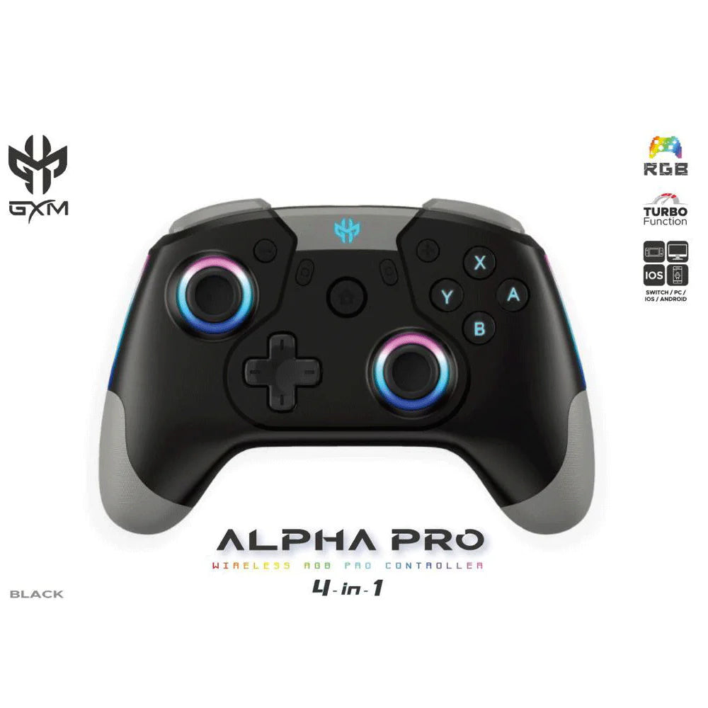 GXM Alpha Pro Wireless Controller RGB, 6-Axis Drive, Wired & Wireless Connectivity For Nintendo Switch/Android/IOS/PC Black - وحدة تحكم