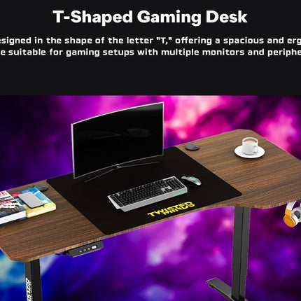 Twisted Minds T Shaped Electric Height Adjustable Gaming Desk - Walnut | TMT-T-9085-R - PC BUILDER QATAR - Best PC Gaming Store in Qatar 
