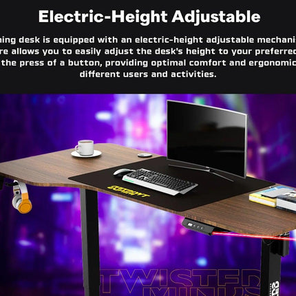 Twisted Minds T Shaped Electric Height Adjustable Gaming Desk - Walnut | TMT-T-9085-R - PC BUILDER QATAR - Best PC Gaming Store in Qatar 