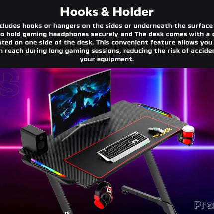 Twisted Minds Z Shaped Gaming Desk Carbon Fiber Texture - RGB - طاولة - PC BUILDER QATAR - Best PC Gaming Store in Qatar 