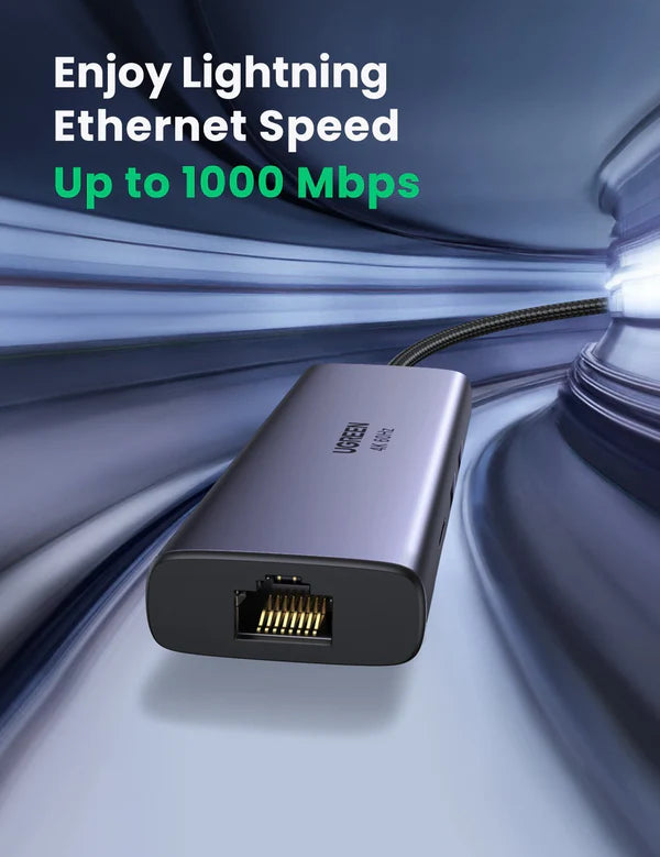 UGREEN Revodok 7-in-1 4K HDMI USB C Hub, Ethernet Adapter, USB 3.0 x 2, PD 100W, SD-TF Slots - موزع يو اس بي