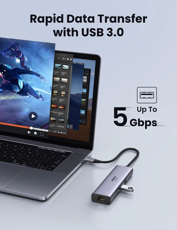 UGREEN Revodok 7-in-1 4K HDMI USB C Hub, Ethernet Adapter, USB 3.0 x 2, PD 100W, SD-TF Slots - موزع يو اس بي