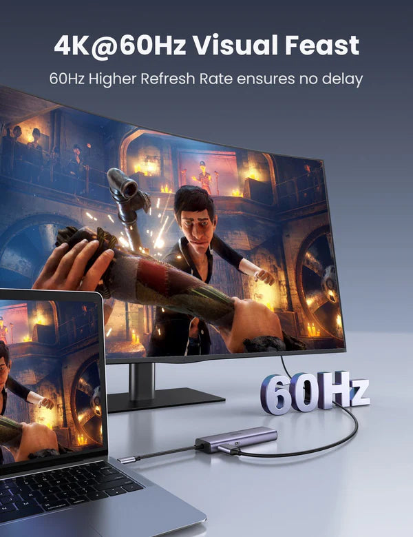 UGREEN Revodok 7-in-1 4K HDMI USB C Hub, Ethernet Adapter, USB 3.0 x 2, PD 100W, SD-TF Slots - موزع يو اس بي