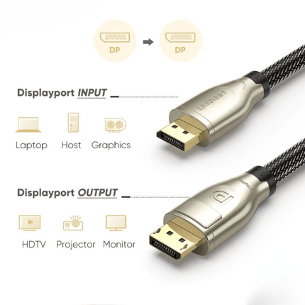 Ugreen DisplayPort 1.4 Male to Male Cable - 2m - Black - كيبل - PC BUILDER QATAR - Best PC Gaming Store in Qatar 