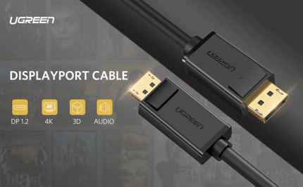 Ugreen DisplayPort To DisplayPort 1.2 4K - 3m - Black - كابل - PC BUILDER QATAR - Best PC Gaming Store in Qatar 