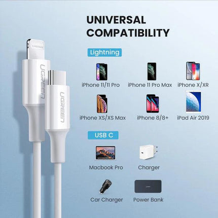 Ugreen MFi USB-C to Lightning Charging Cable For iPhone - White - كيبل شحن للآيفون - PC BUILDER QATAR - Best PC Gaming Store in Qatar 