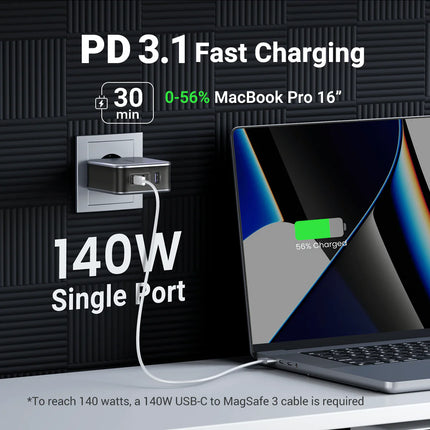 Ugreen 140W GaN Dual USB-C & USB-A Super Fast PD Mains Charger with USB-C cable - شاحن ممتاز