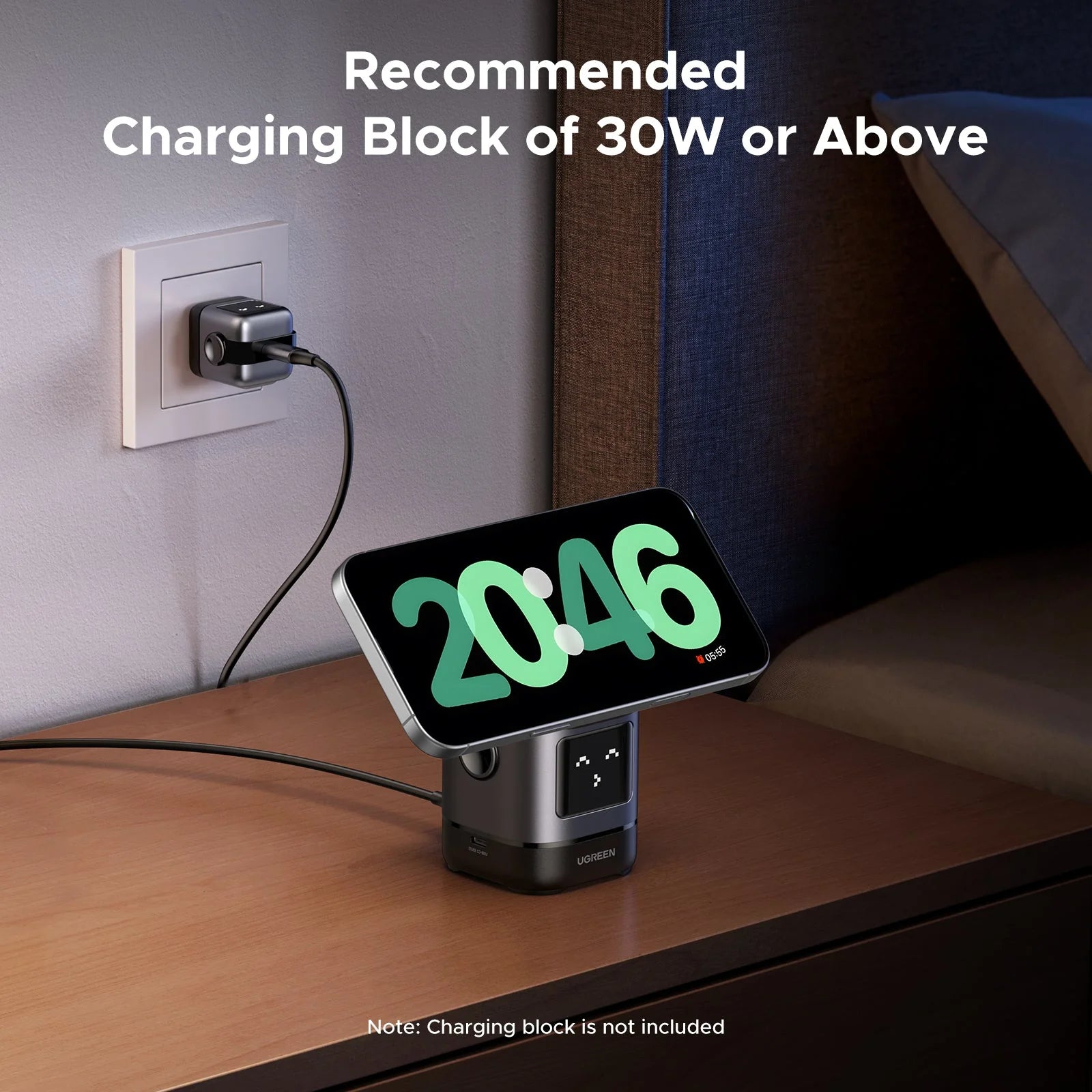 UGREEN Uno 2-in-1 Magnetic Wireless Charger 15W Qi2 Certified Ultra-Fast,Adjustable and Super Strong,for iPhone 16/15/14/13/12 Series,AirPods and any Magnetic Phone - شاحن وايرليس