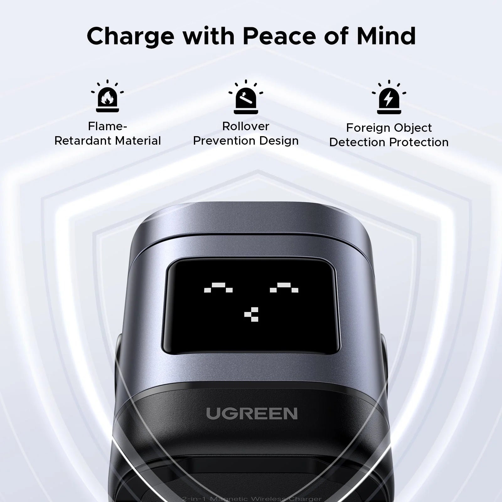 UGREEN Uno 2-in-1 Magnetic Wireless Charger 15W Qi2 Certified Ultra-Fast,Adjustable and Super Strong,for iPhone 16/15/14/13/12 Series,AirPods and any Magnetic Phone - شاحن وايرليس