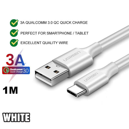 UGREEN USB-A 2.0 TO USB-C CABLE NICKEL PLATING 1M CHARGING AND DATA CABLE - White - كيبل شحن - PC BUILDER QATAR - Best PC Gaming Store in Qatar 