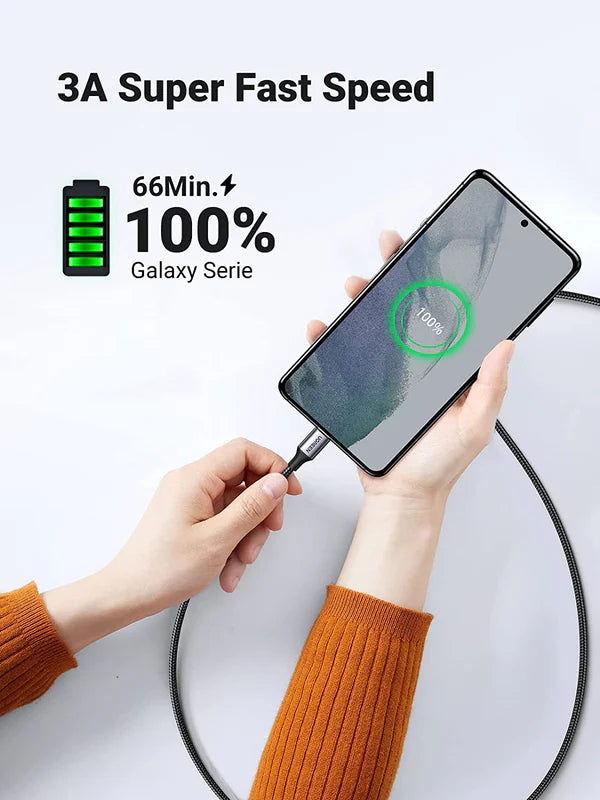 UGREEN USB-C 2.0 Male To USB-C 2.0 Male 3A Data Cable 2M - Black - كيبل تايب سي