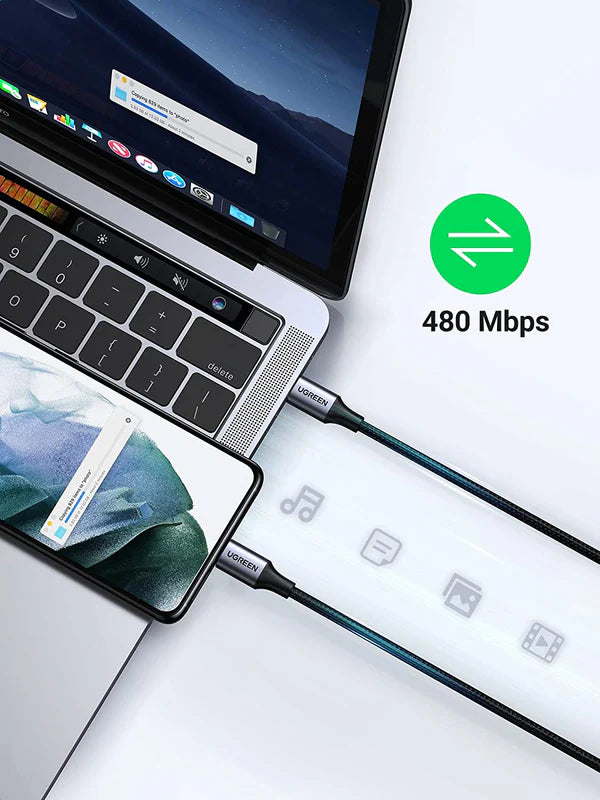 UGREEN USB-C 2.0 Male To USB-C 2.0 Male 3A Data Cable 2M - Black - كيبل تايب سي