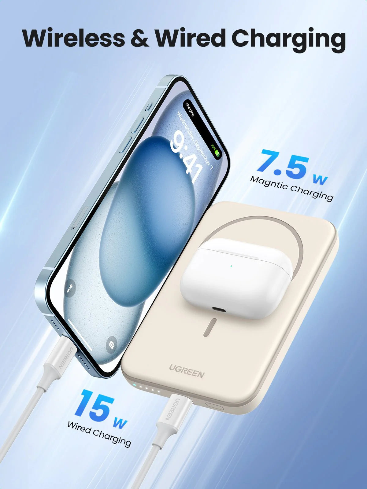 UGREEN Wireless Magnetic Power Bank 5000mAh Compatible For Apple iPhone - Samsung Phones - شاحن وايرليس