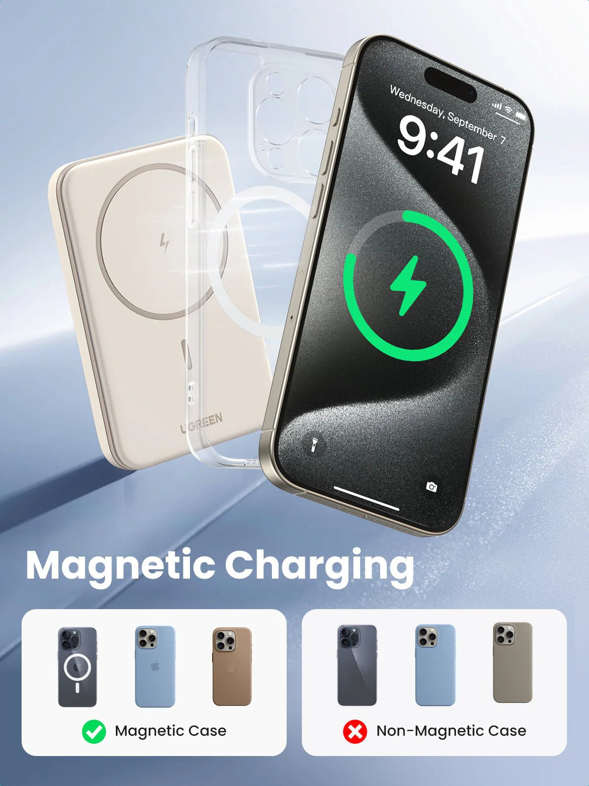 UGREEN Wireless Magnetic Power Bank 5000mAh Compatible For Apple iPhone - Samsung Phones - شاحن وايرليس