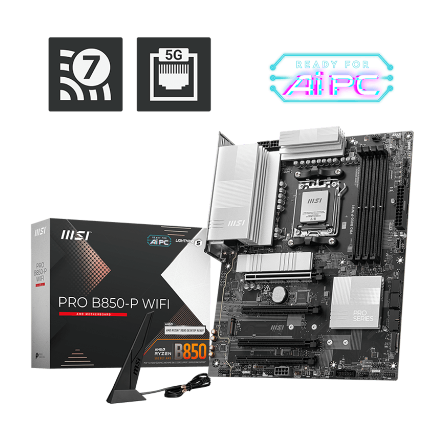 MSI PRO B850-P WiFi Motherboard DDR5 AM5 ATX, Wi-Fi 7, M.2 Gen5, 5G LAN - اللوحة الأم