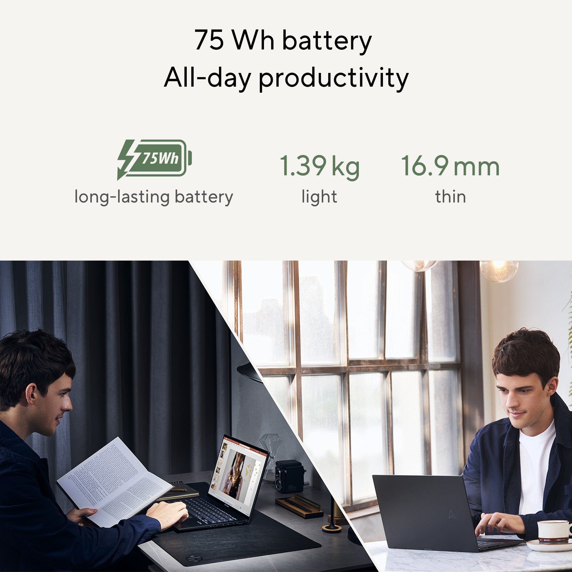 Asus Zenbook 14 OLED Laptop UM3402YA-KM766W, 14-inch 3K OLED 90Hz, R5 7430U, 8GB RAM 512GB SSD Black - لابتوب