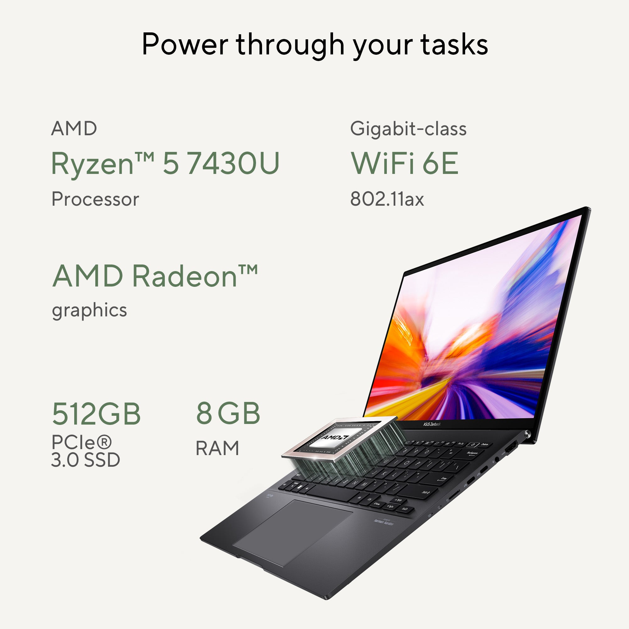 Asus Zenbook 14 OLED Laptop UM3402YA-KM766W, 14-inch 3K OLED 90Hz, R5 7430U, 8GB RAM 512GB SSD Black - لابتوب