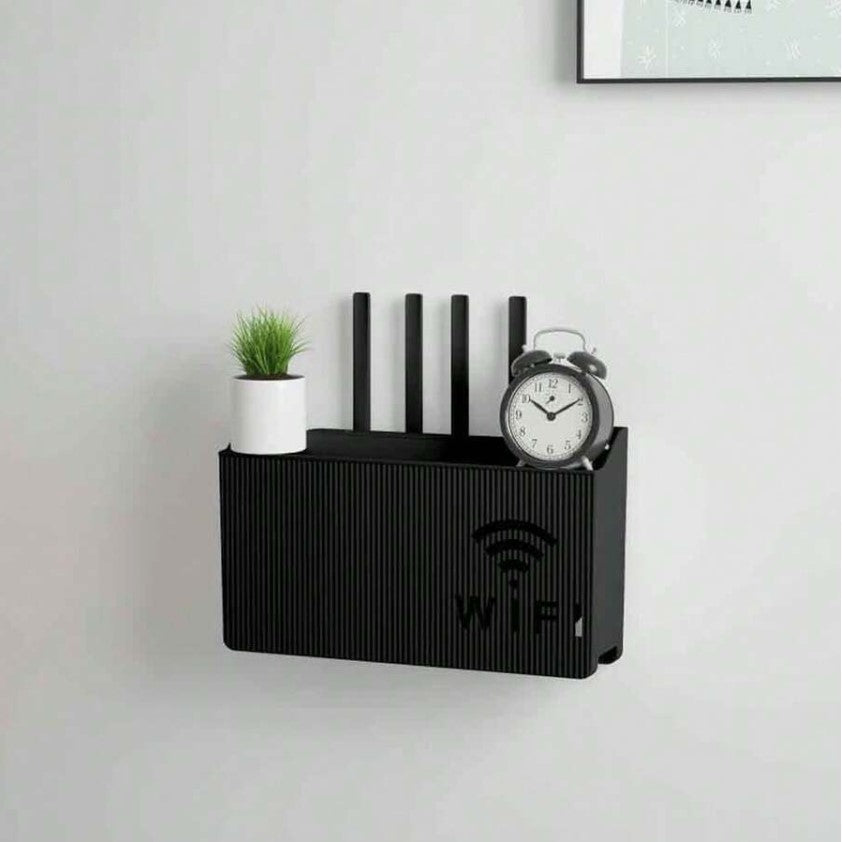 Wall Mounted Router Storage Box for Home Office Router Holder Sturdy PP Build Shelf for Routers Fixed - رف تخزين الراوتر
