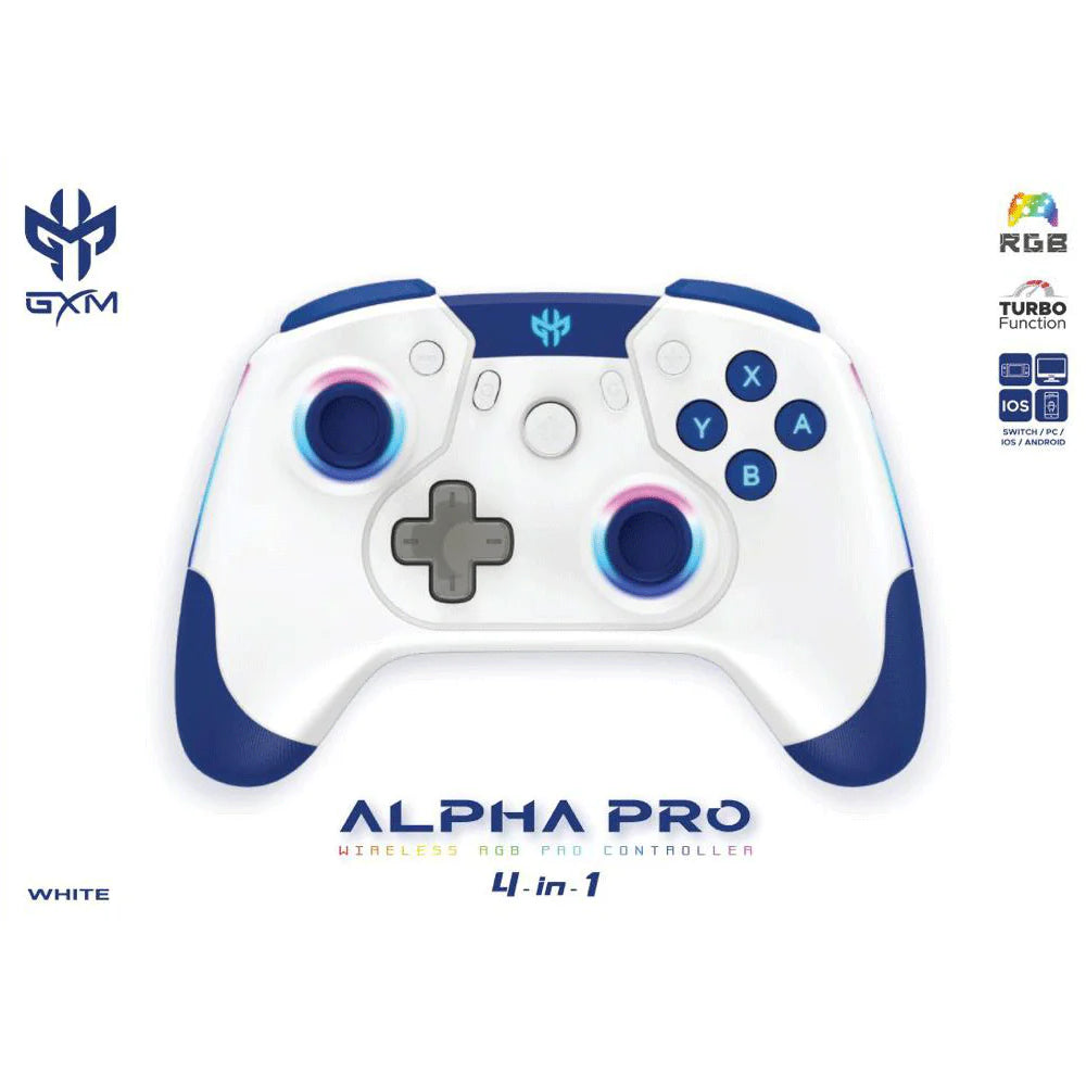 GXM Alpha Pro Wireless Controller RGB, 6-Axis Drive, Wired & Wireless Connectivity For Nintendo Switch/Android/IOS/PC White - وحدة تحكم