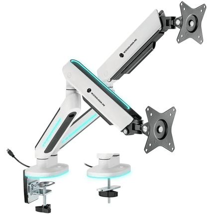 WJCOOLMAN PRO 54 DUAL PRO SPRING RGB MONITOR ARM WHITE - حامل شاشه ممتاز - PC BUILDER QATAR - Best PC Gaming Store in Qatar 