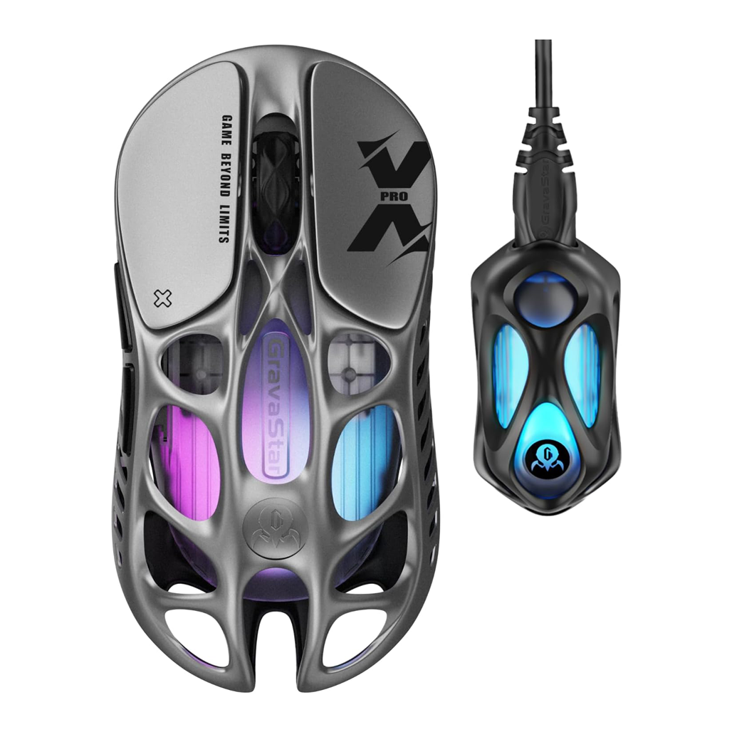GravaStar Mercury X Pro Wireless Gaming Mouse GM+8K Dongle – Interstellar Silver - ماوس قيمينغ احترافي