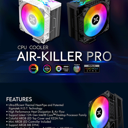 Xigmatek Air-Killer Pro Air CPU Cooler - Arctic - مبرد - PC BUILDER QATAR - Best PC Gaming Store in Qatar 
