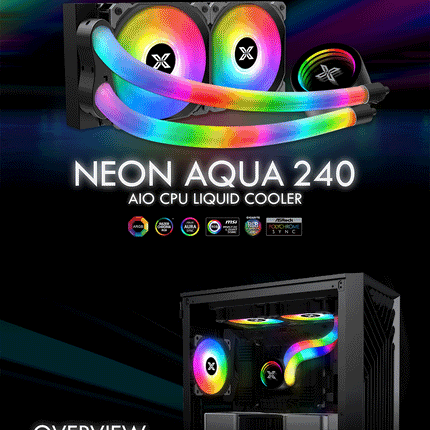 Xigmatek Neon Aqua 240 AIO Liquid Cooler - Black - مبرد - PC BUILDER QATAR - Best PC Gaming Store in Qatar 