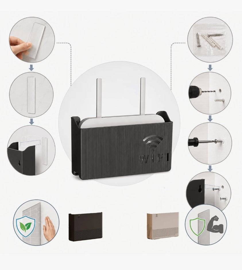 Wall Mounted Router Storage Box for Home Office Router Holder Sturdy PP Build Shelf for Routers Fixed - رف تخزين الراوتر