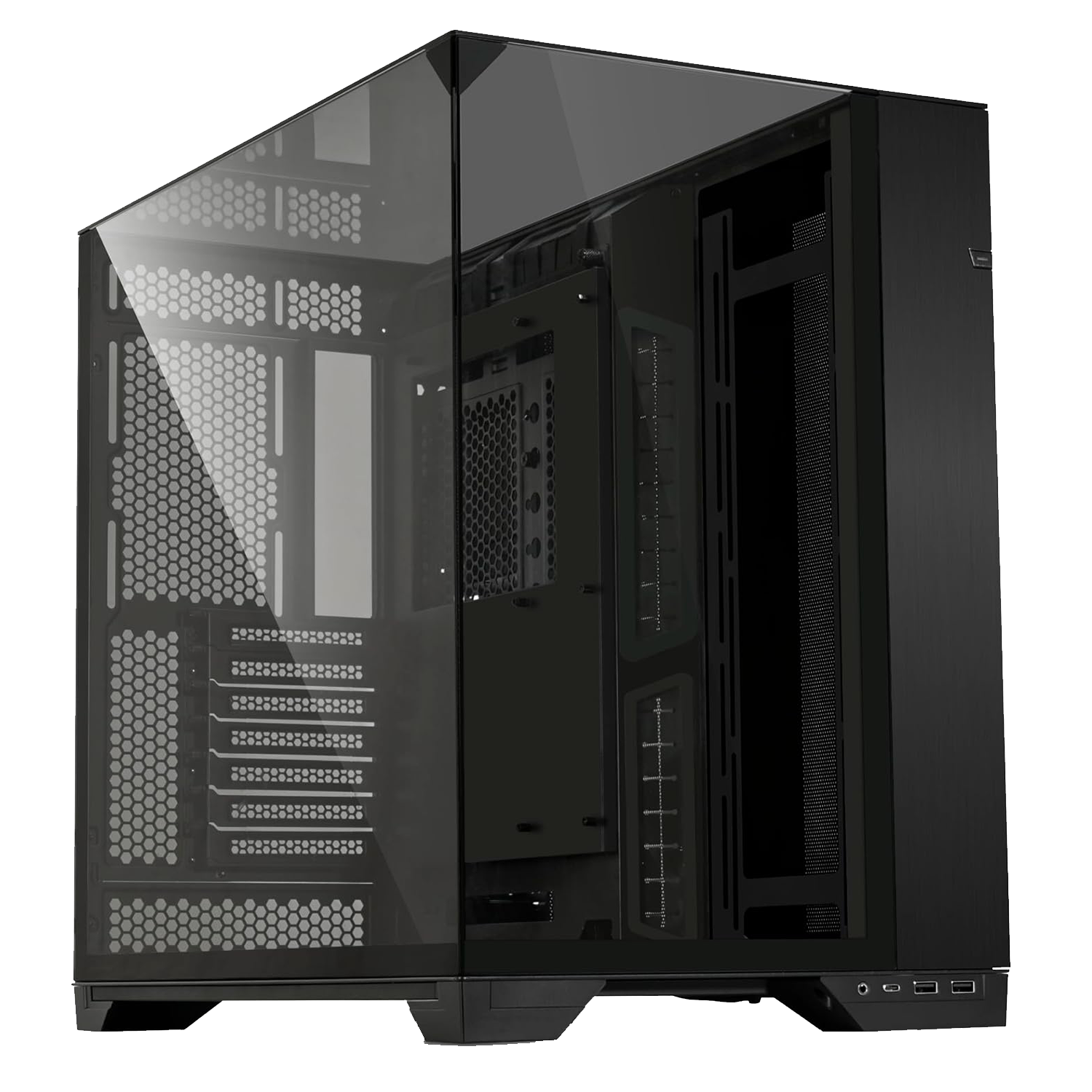Lian Li O11 Vision-M PC Case White mATX, 140mm Fan, Triple Tempered Glass, Dual-Chamber, Supports 360mm AIO & ATX PSUs Black - كيس أسود Lian Li O11 Vision-M PC Case White mATX, 140mm Fan, Triple Tempered Glass, Dual-Chamber, Supports 360mm AIO & ATX PSUs Black - كيس أسود