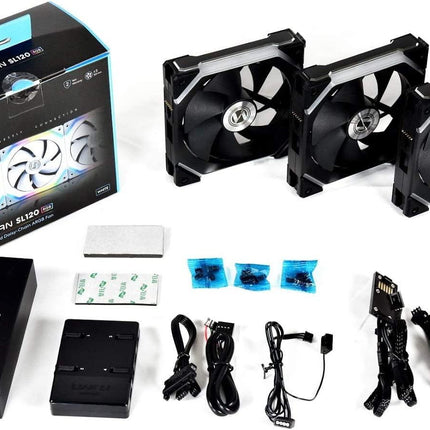 Lian Li UNI SL120 Triple RGB 120MM Fan w/ Controller - Black - مروحة تبريد - PC BUILDER QATAR - Best PC Gaming Store in Qatar 